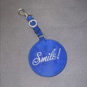 Blue Mirror Keychain with 'Smile!' Embroidery